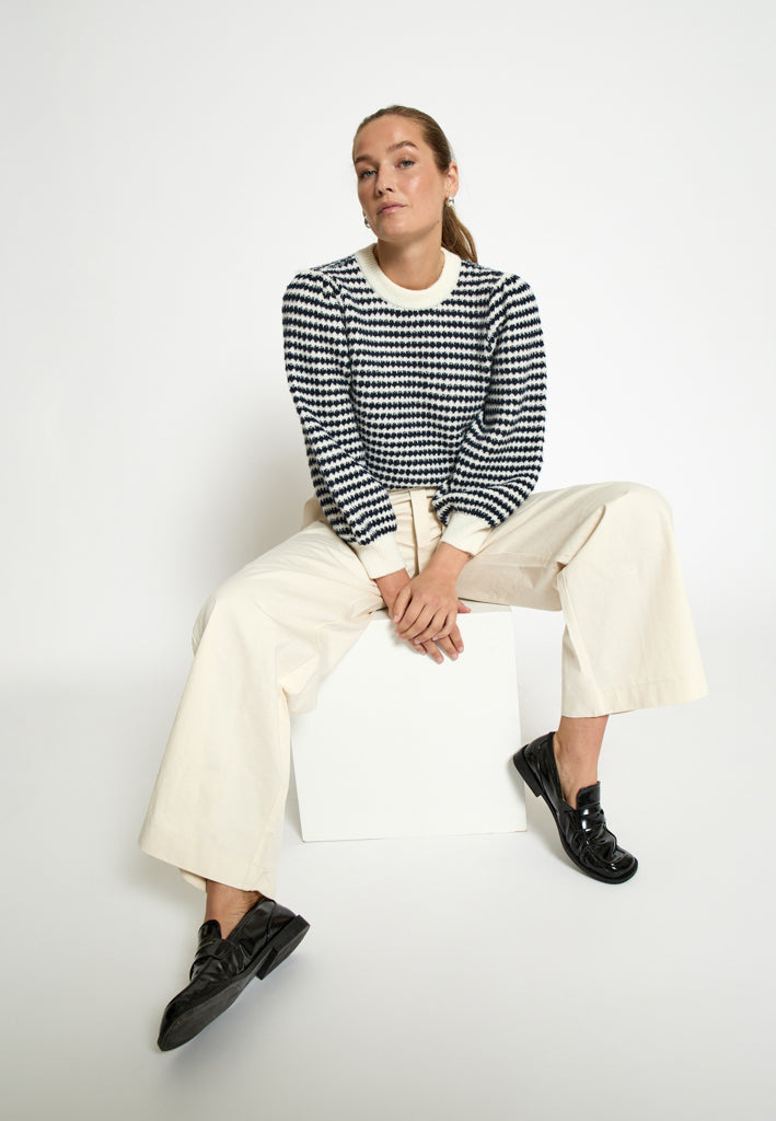 Peppercorn PCCamilla 3/4 Sleeve Striped Knit Pullover Pullover 0202S Whitecap Str.