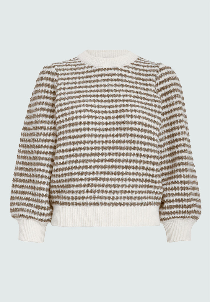Peppercorn PCCamilla 3/4 Sleeve Striped Knit Pullover Pullover 0331S Natural Beige Stripe