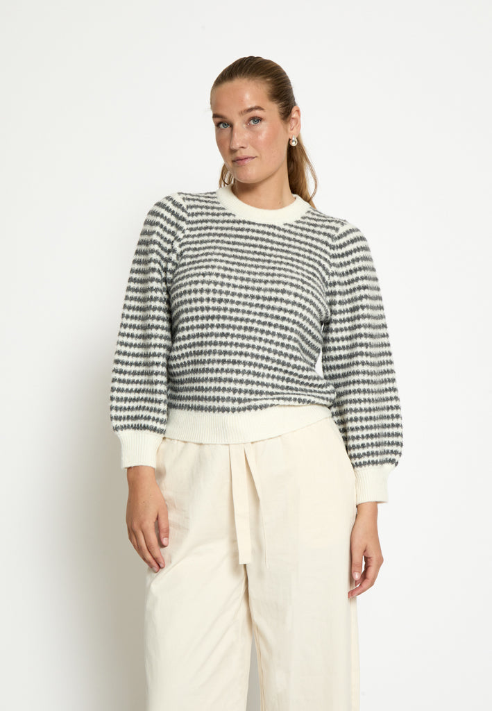 Peppercorn PCCamilla 3/4 Sleeve Striped Knit Pullover Pullover 0331S Natural Beige Stripe