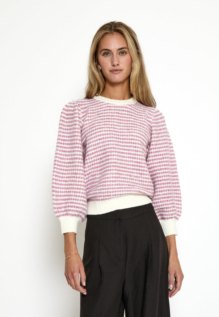 Peppercorn PCCamilla 3/4 Sleeve Striped Knit Pullover Pullover 4630S Moonlight Pink Str