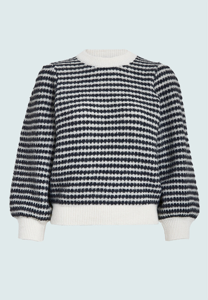 Peppercorn PCCamilla 3/4 Sleeve Striped Knit Pullover Pullover 5270S Black Iris Stripe