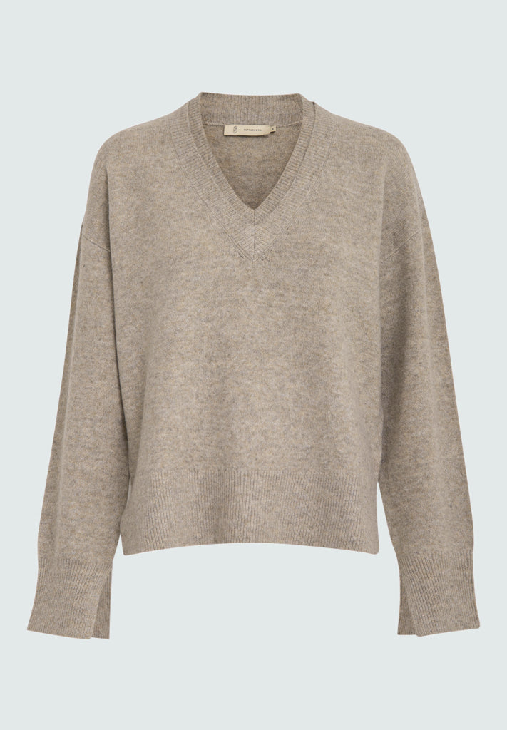 Peppercorn PCCasey V-Neck Knit Pullover Pullover 0178M Winter Twig Sand Melange