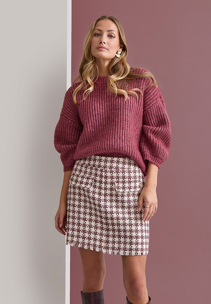 Peppercorn PCCori 3/4 Sleeve Knit Pullover Pullover 652M Karanda Red Melange