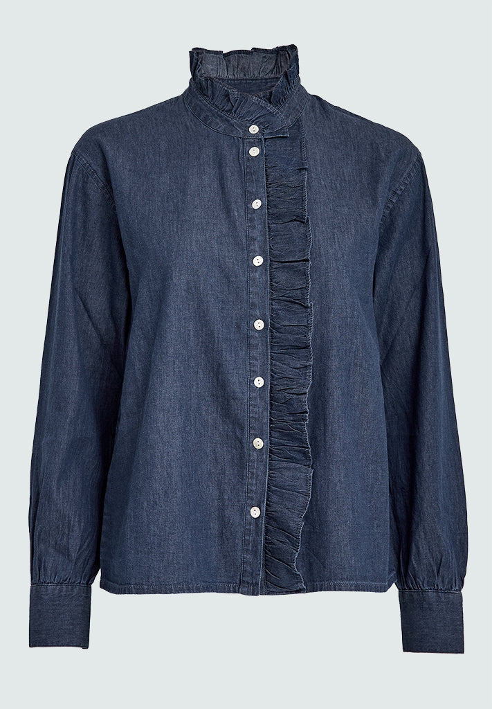 Peppercorn PCDarlene Frill Shirt Shirt 9610 Mid Blue Denim