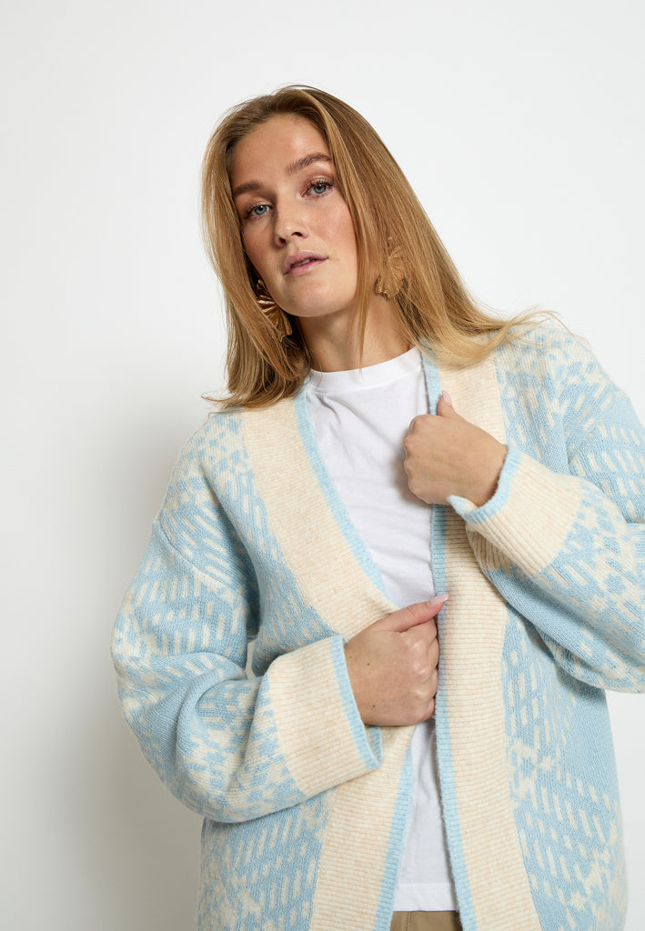 Peppercorn PCFija Long Cardigan Cardigans 5011J Light Blue Jacquard