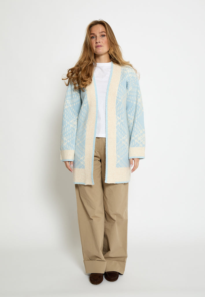 Peppercorn PCFija Long Cardigan Cardigans 5011J Light Blue Jacquard
