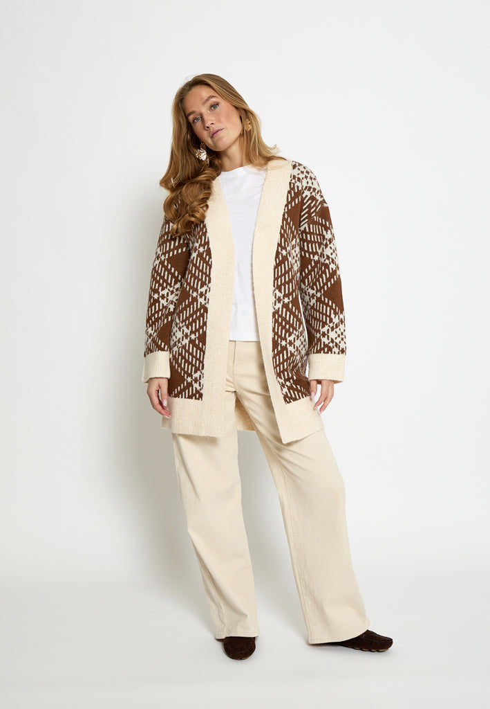 Peppercorn PCFija Long Cardigan Cardigans 5052J Dacshund Brown Jacquard