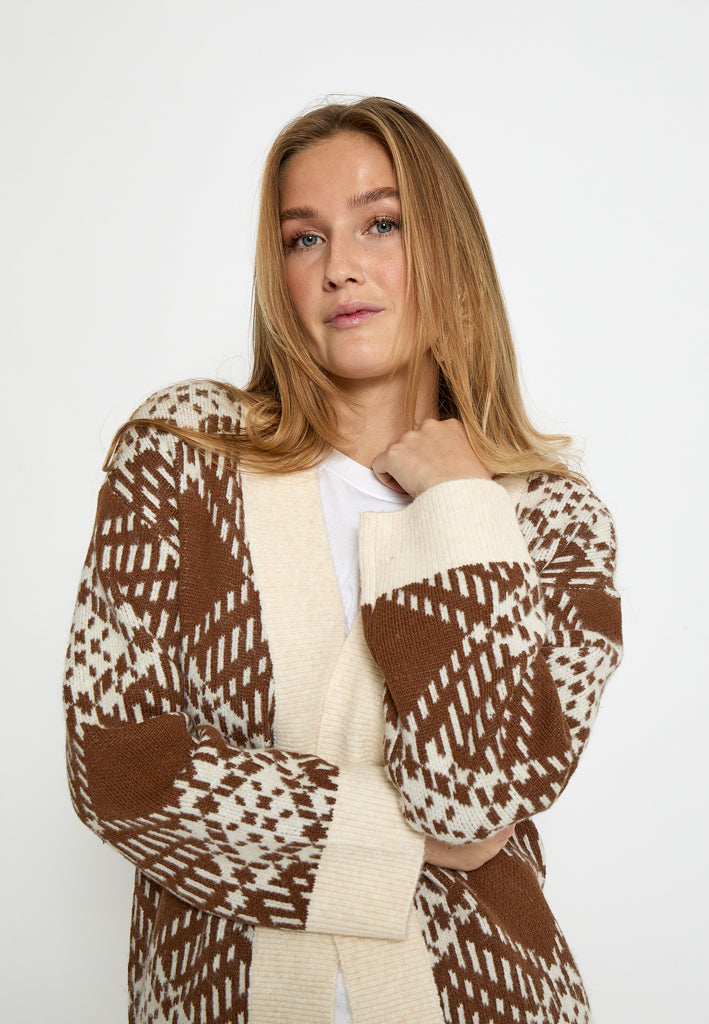 Peppercorn PCFija Long Cardigan Cardigans 5052J Dacshund Brown Jacquard