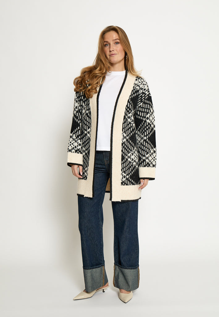 Peppercorn PCFija Long Cardigan Cardigans 9000J Black Jacquard