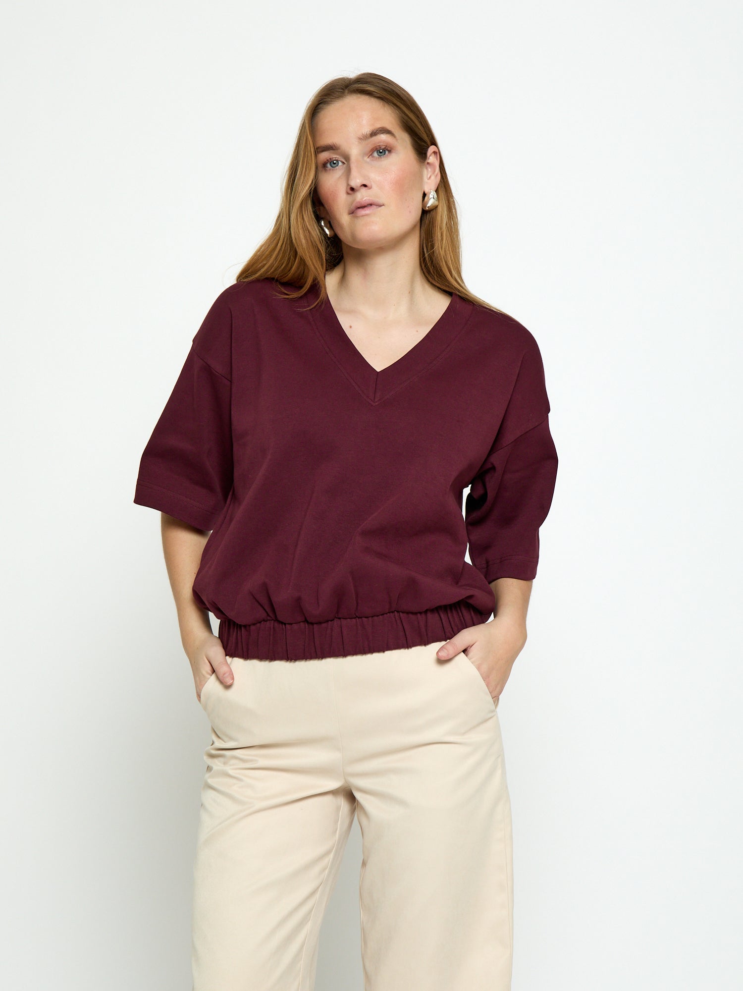 Peppercorn PCFiola GOTS V-neck Tshirt T-Shirt 4901 Berry