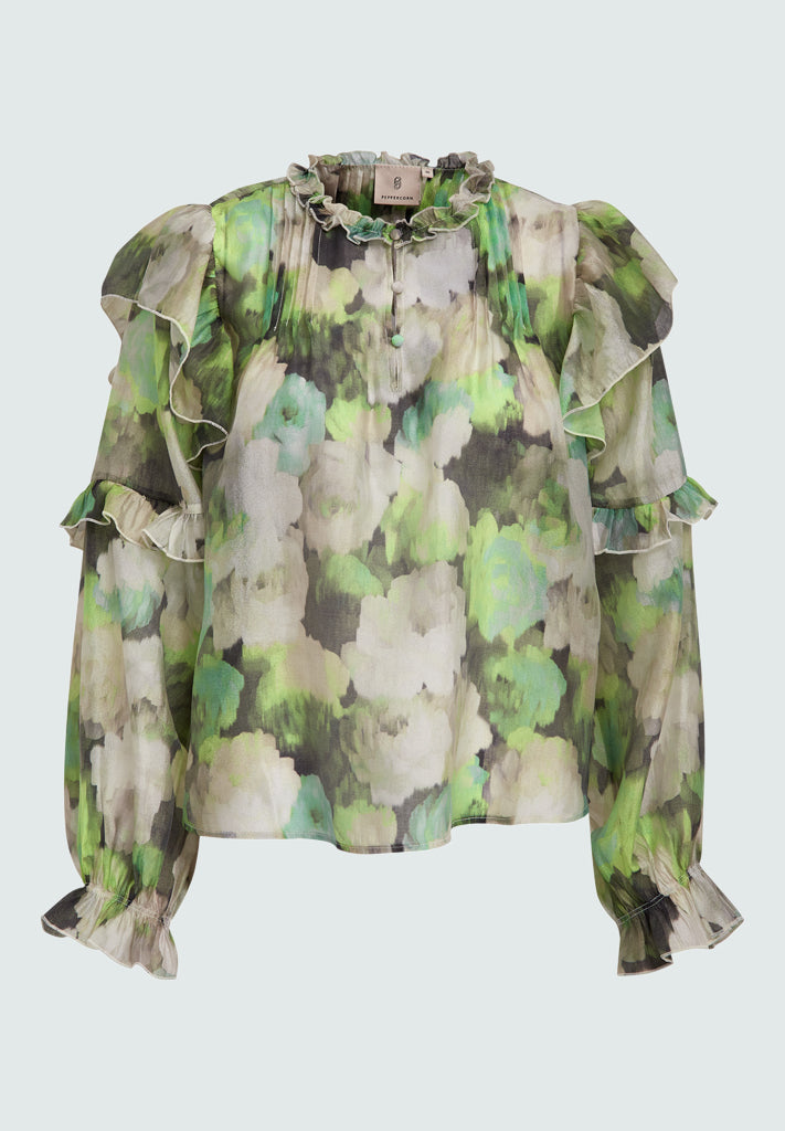 Peppercorn PCFleur Long Sleeve Blouse Blouse 3790P Hedge Green Print