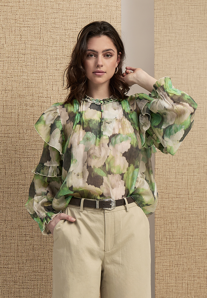 Peppercorn PCFleur Long Sleeve Blouse Blouse 3790P Hedge Green Print