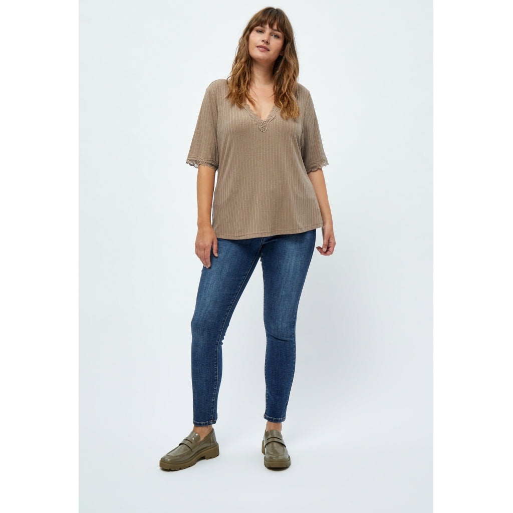Peppercorn PCGai Lace Blouse Curve Blouse 0273M Warm Sand Melange
