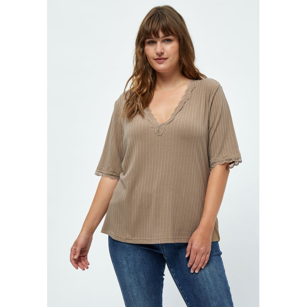 Peppercorn PCGai Lace Blouse Curve Blouse 0273M Warm Sand Melange