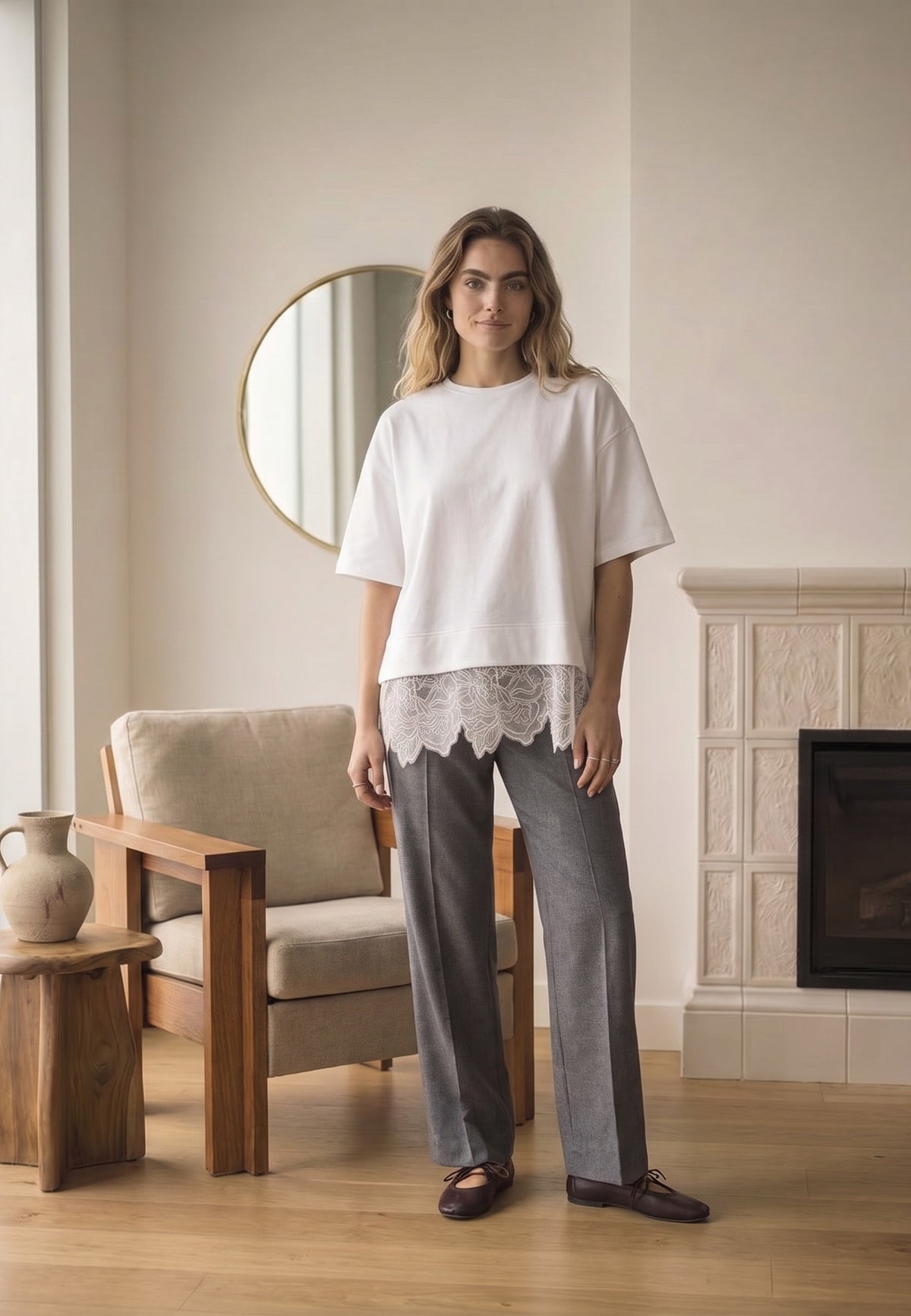 Peppercorn PCGaia Pants Pant 2323M High-rise Grey Melange
