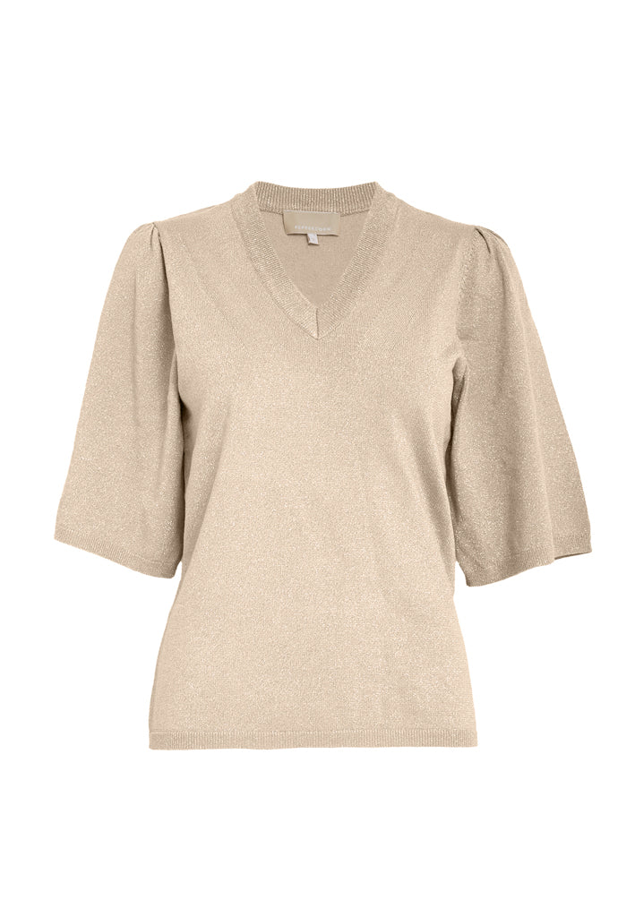 Peppercorn PCGlenda Remi Short Sleeve Knit Pullover 348MET Medal gold Metallic