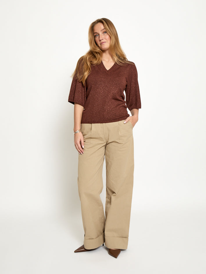 Peppercorn PCGlenda Remi Short Sleeve Knit Pullover 5047MET Cherry Mahogany