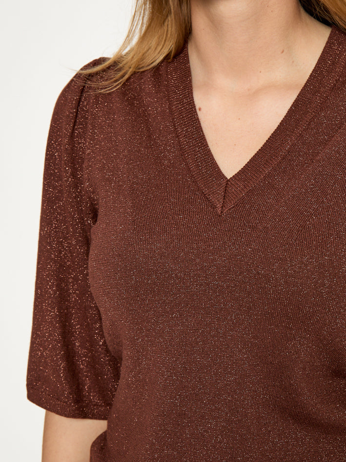 Peppercorn PCGlenda Remi Short Sleeve Knit Pullover 5047MET Cherry Mahogany