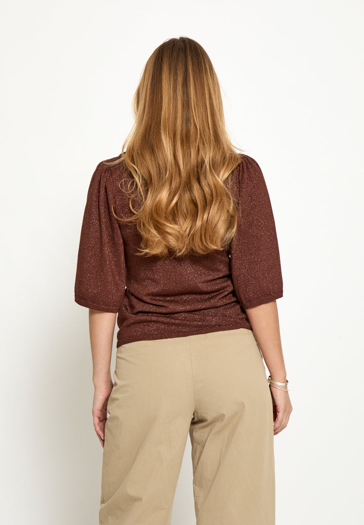 Peppercorn PCGlenda Remi Short Sleeve Knit Pullover 5047MET Cherry Mahogany