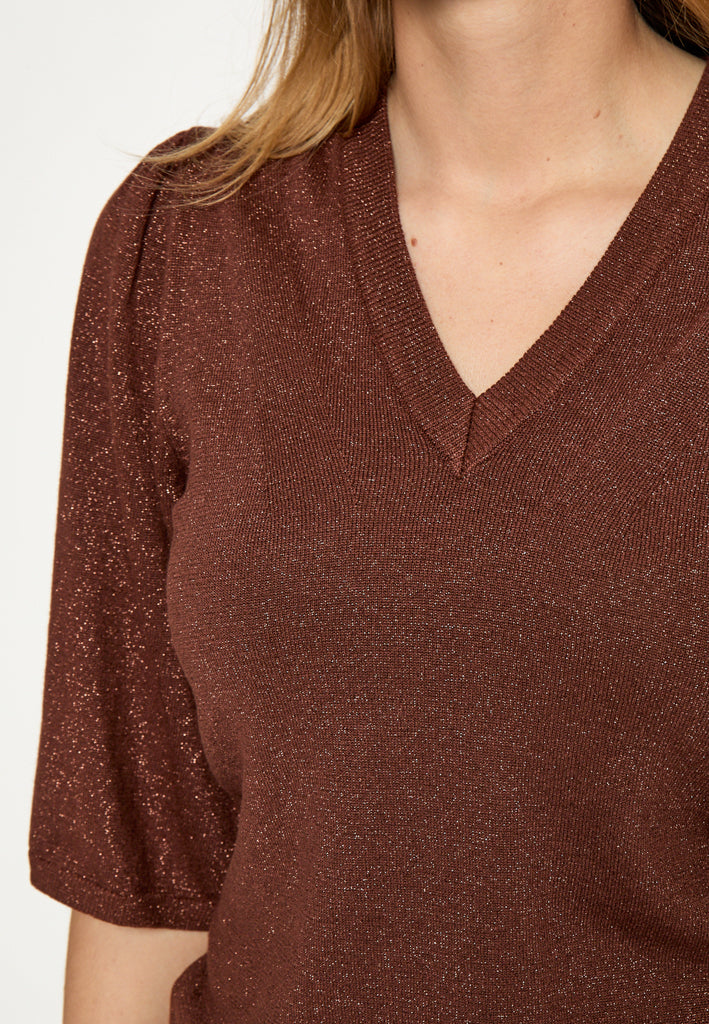 Peppercorn PCGlenda Remi Short Sleeve Knit Pullover 5047MET Cherry Mahogany