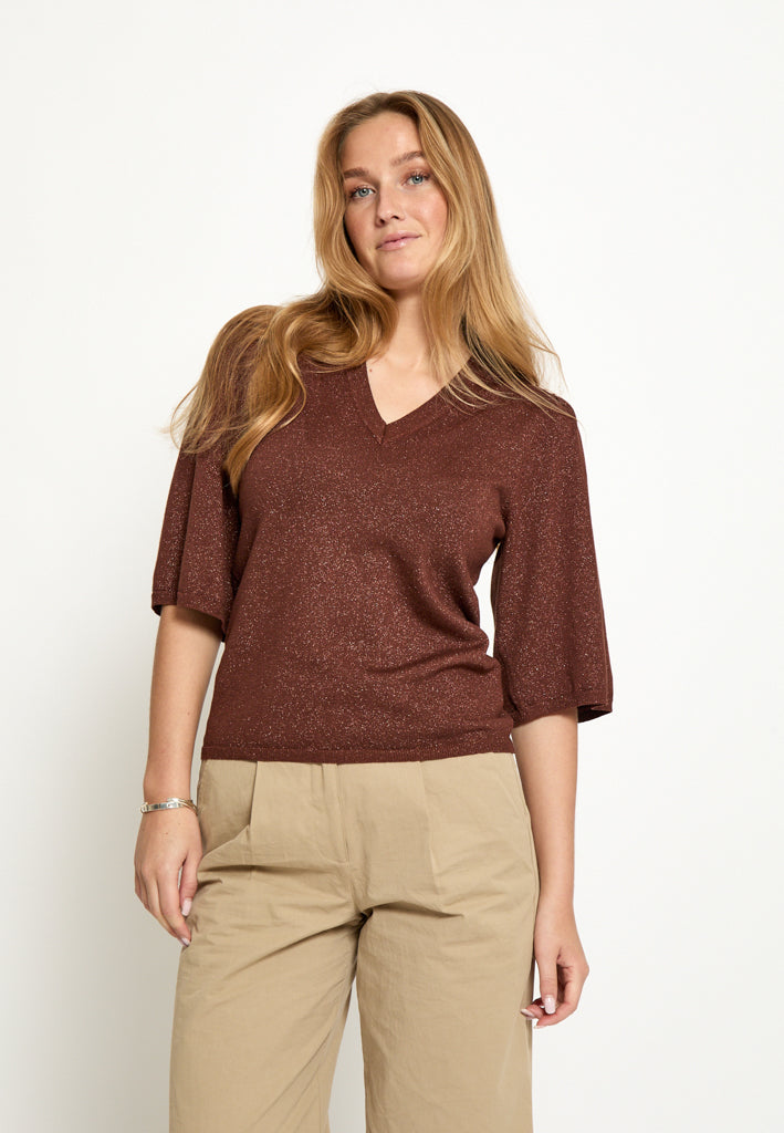 Peppercorn PCGlenda Remi Short Sleeve Knit Pullover 5047MET Cherry Mahogany