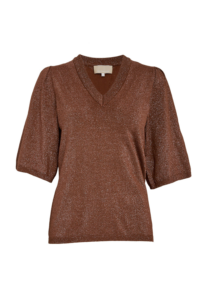 Peppercorn PCGlenda Remi Short Sleeve Knit Pullover 5047MET Cherry Mahogany