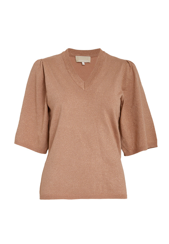 Peppercorn PCGlenda Remi Short Sleeve Knit Pullover 651MET Cafe Creme Metallic