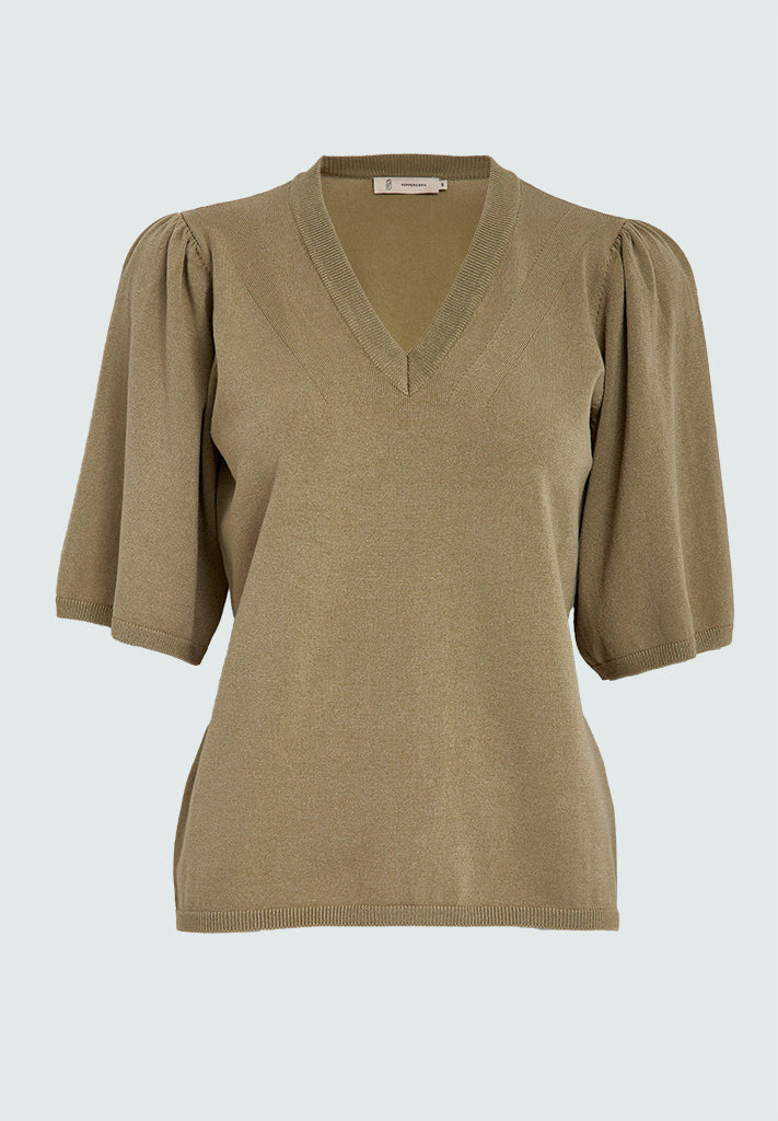 Peppercorn PCGlenda Short Sleeve Knit Pullover 0148 Gray Green