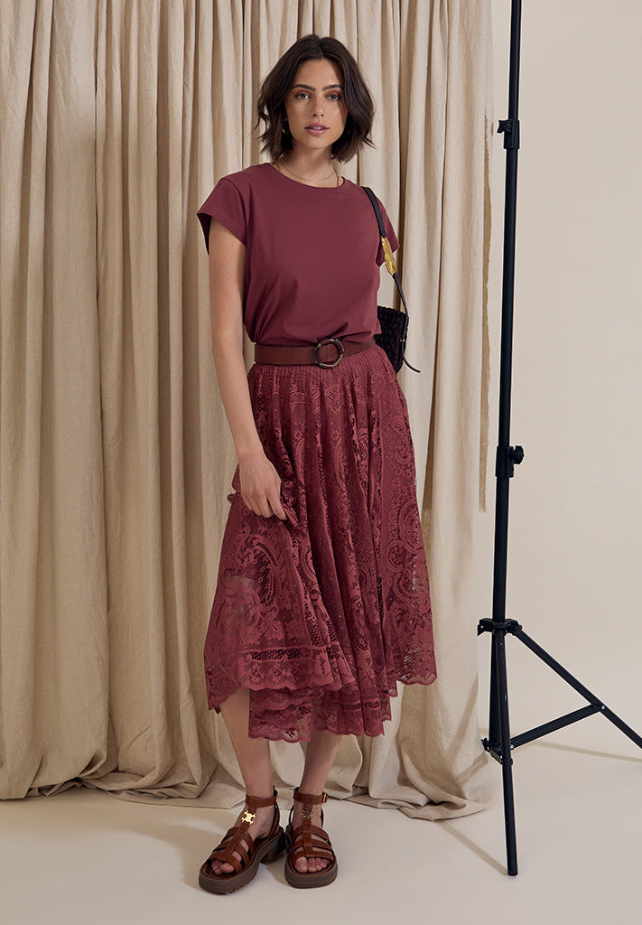 Peppercorn PCGreta Lace Skirt Skirt 5076 Apple Butter Brown