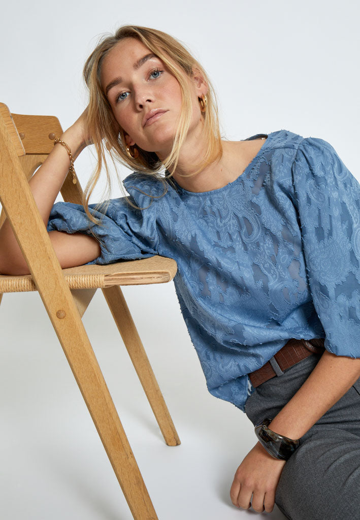 Peppercorn PCGyda Half Sleeve Blouse Blouse 1039 FADED DENIM
