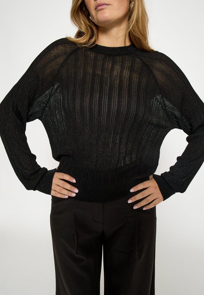 Peppercorn PCLilly Batsleeve Knit Blouse Blouse 9000MET Black Metallic