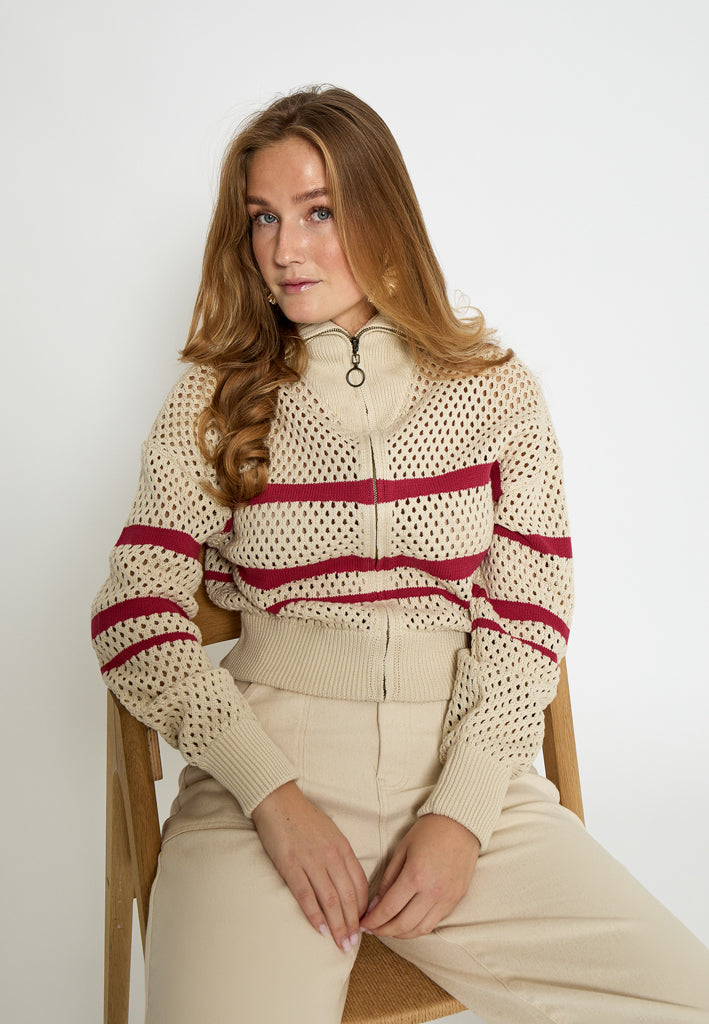 Peppercorn PCMalla Knit Cardigan Cardigans 4023S Deep Claret Red Stripe