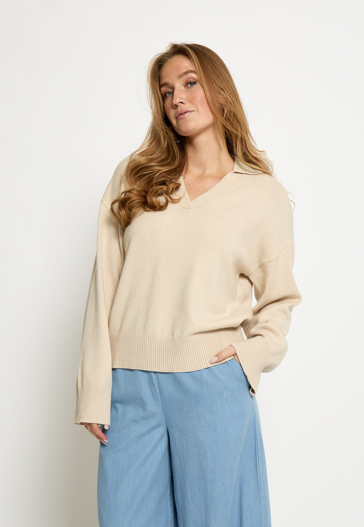 Peppercorn PCMianna Knit Polo Sweater Pullover 0265 Sandshell