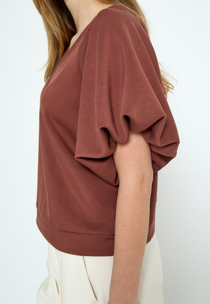 Peppercorn PCMinnie GRS Balloon Sleeve Blouse T-Shirt 1008 Maroon Red