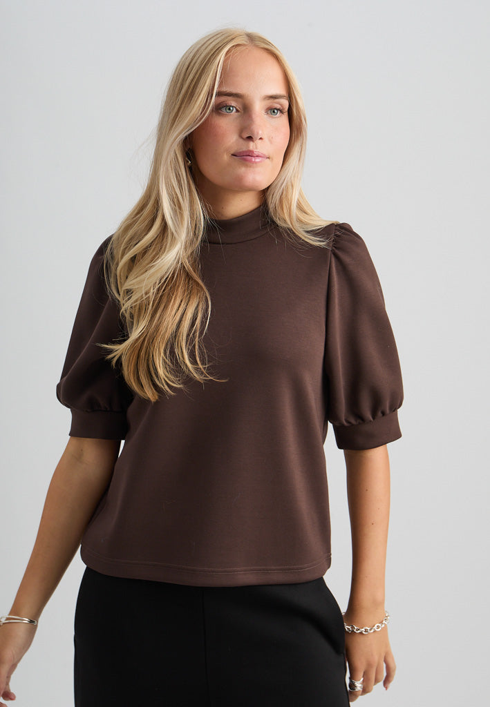 Peppercorn PCMinnie GRS Highneck 2/4 Sleeve Blouse Top 3960 Java Brown