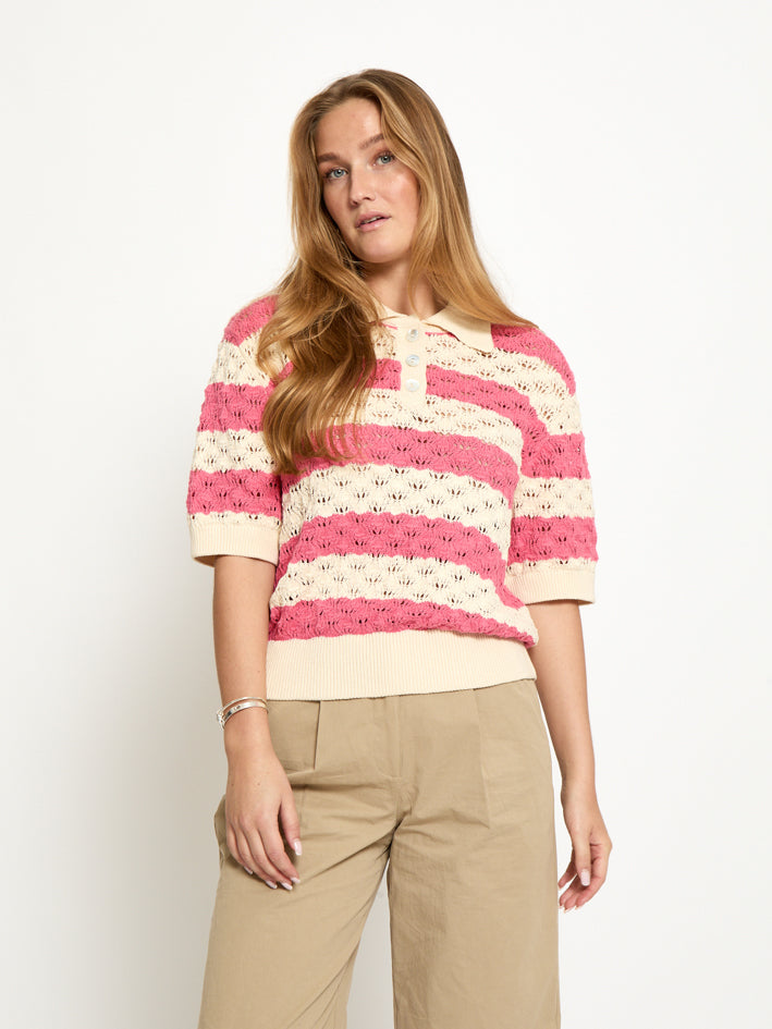 Peppercorn PCNaji Knit Polo Pullover 6010S Pink Lemonade Stripe