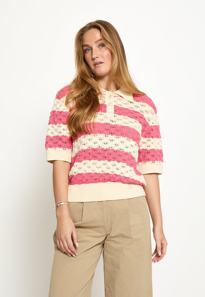 Peppercorn PCNaji Knit Polo Pullover 6010S Pink Lemonade Stripe