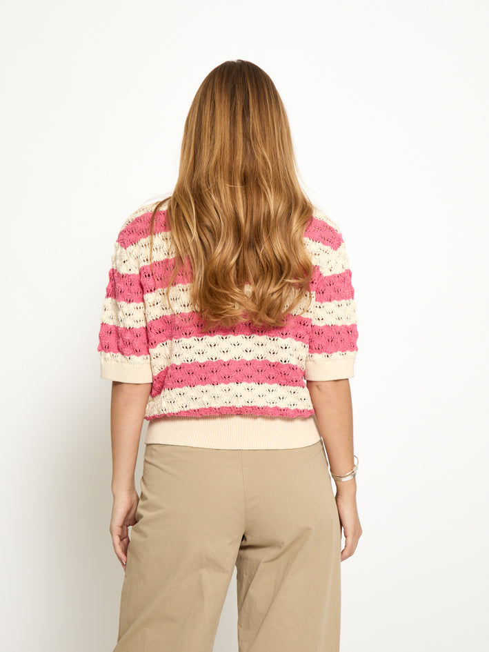 Peppercorn PCNaji Knit Polo Pullover 6010S Pink Lemonade Stripe