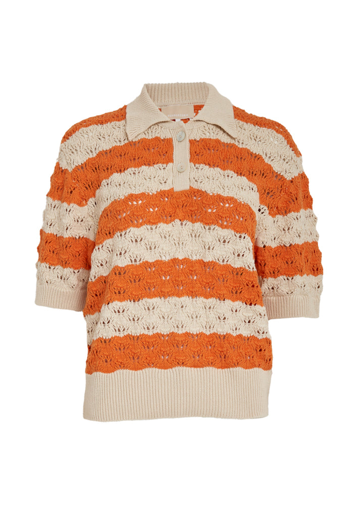 Peppercorn PCNaji Knit Polo Pullover 6010S Pink Lemonade Stripe