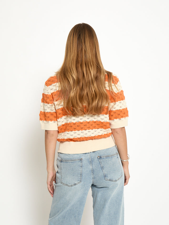 Peppercorn PCNaji Knit Polo Pullover 6070S Orange Peel Stripe