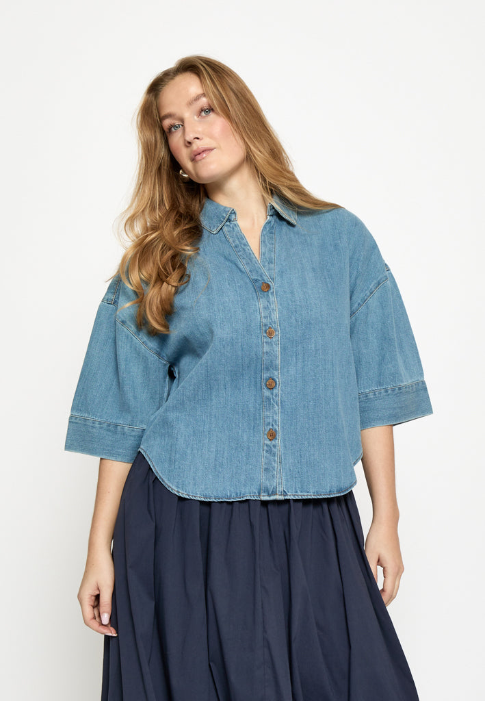 Peppercorn PCNoélle Denim Shirt Blouse 9610 Mid Blue Denim