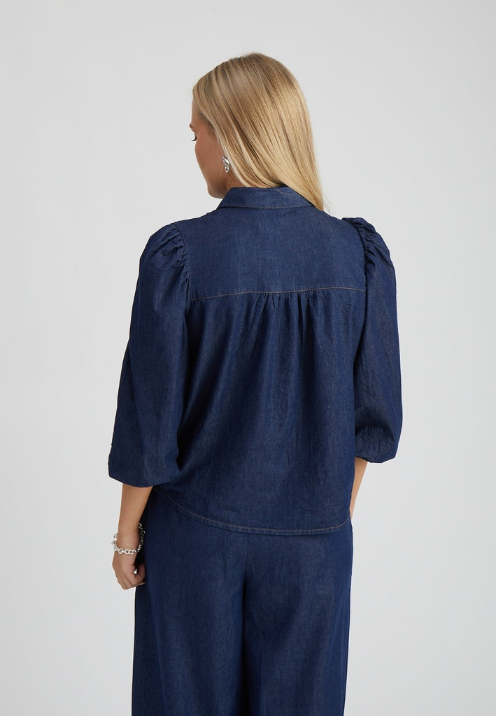 Peppercorn PCNuisa Puff Sleeve Shirt Shirt 006 Dark Denim