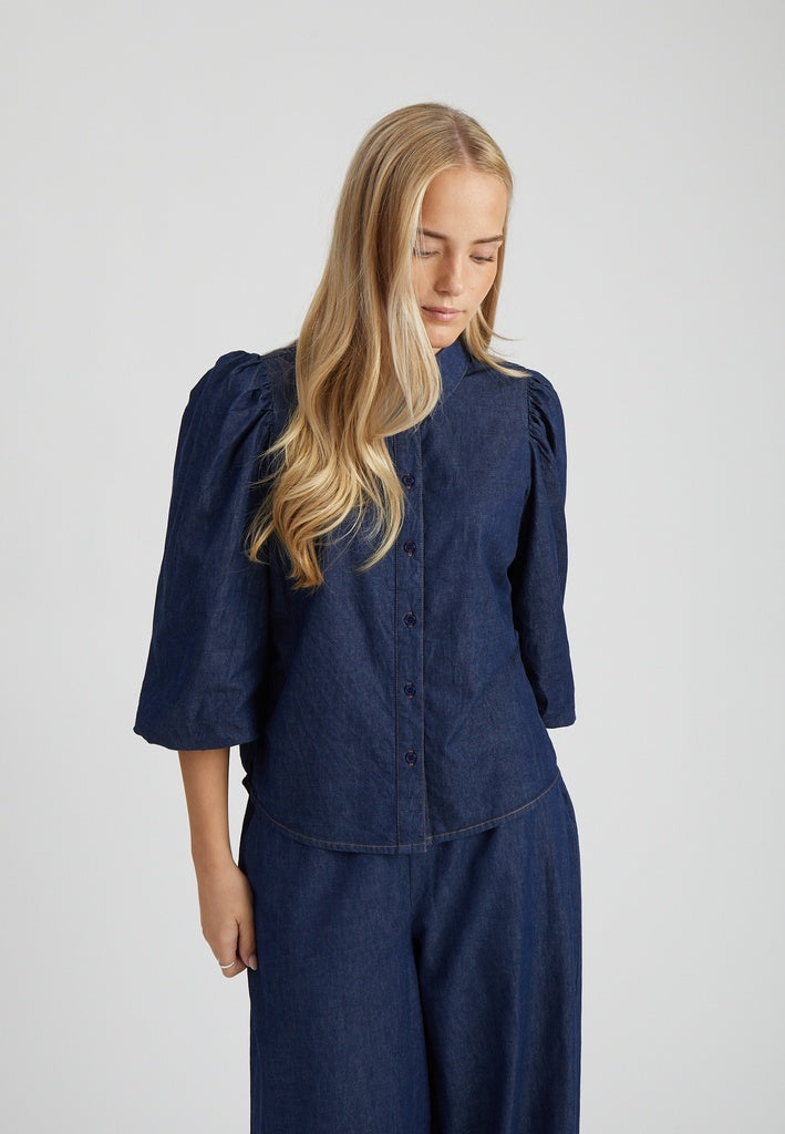 Peppercorn PCNuisa Puff Sleeve Shirt Shirt 006 Dark Denim