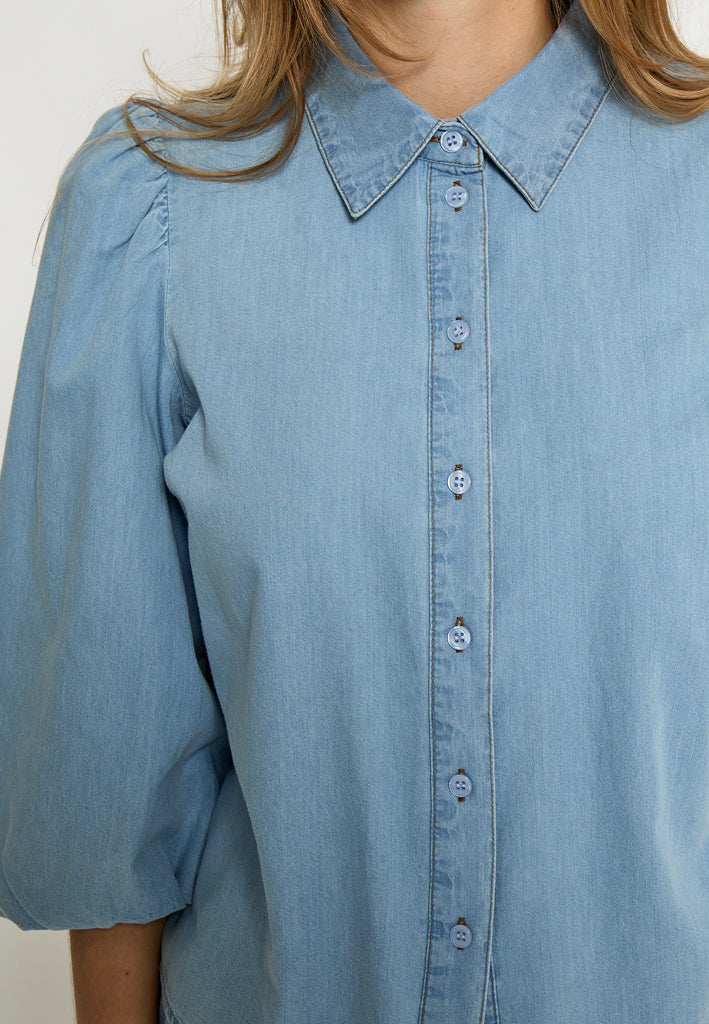 Peppercorn PCNuisa Puff Sleeve Shirt Shirt 9610 Mid Blue Denim