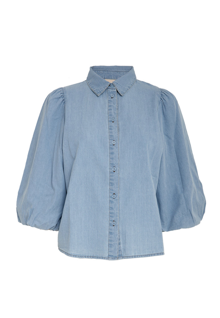 Peppercorn PCNuisa Puff Sleeve Shirt Shirt 9610 Mid Blue Denim