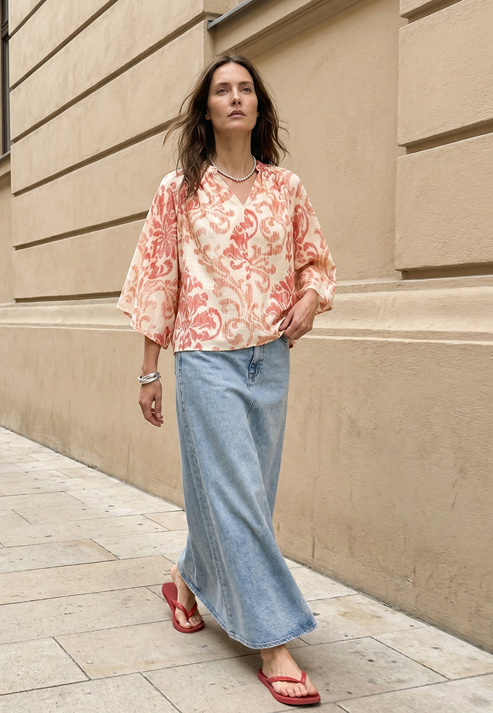 Peppercorn PCOtella Blouse Blouse 4172P Dahlia Coral print