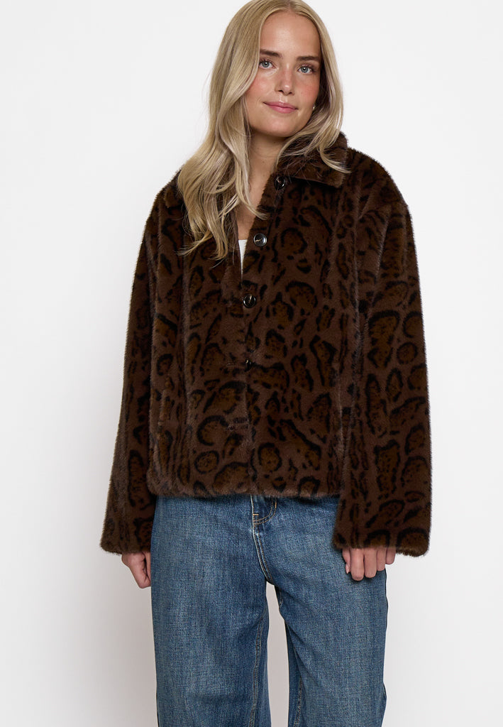 Peppercorn PCPat Faux Fur Jacket Jacket 345 DARK BROWN PRINT
