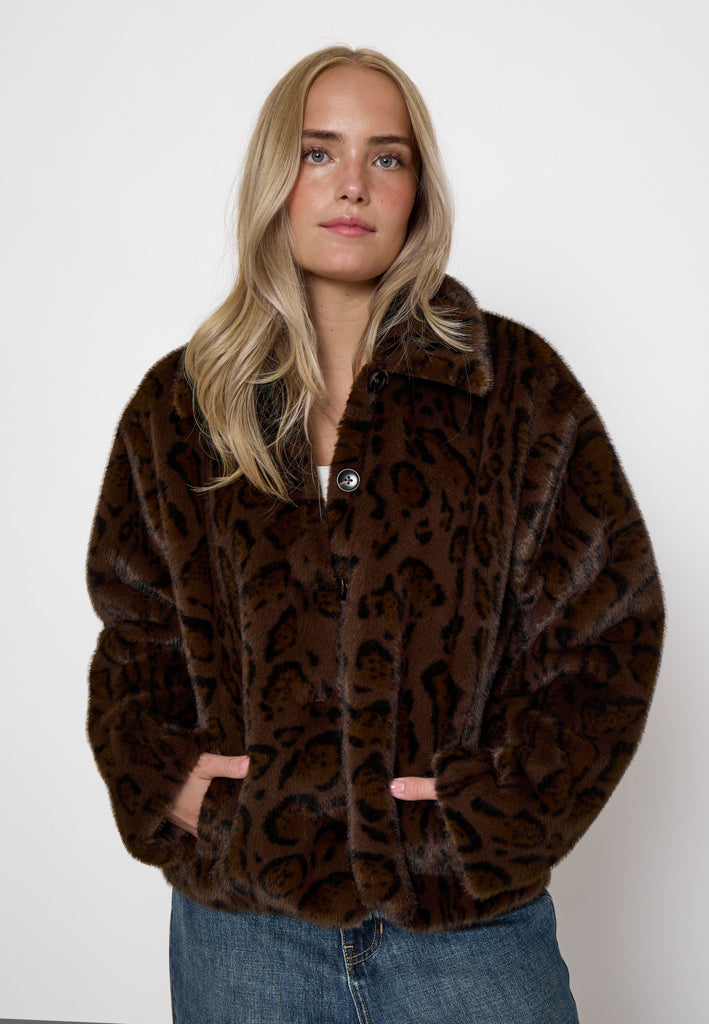 Peppercorn PCPat Faux Fur Jacket Jacket 345 DARK BROWN PRINT