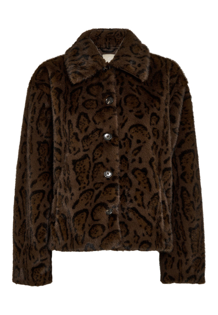 Peppercorn PCPat Faux Fur Jacket Jacket 345 DARK BROWN PRINT