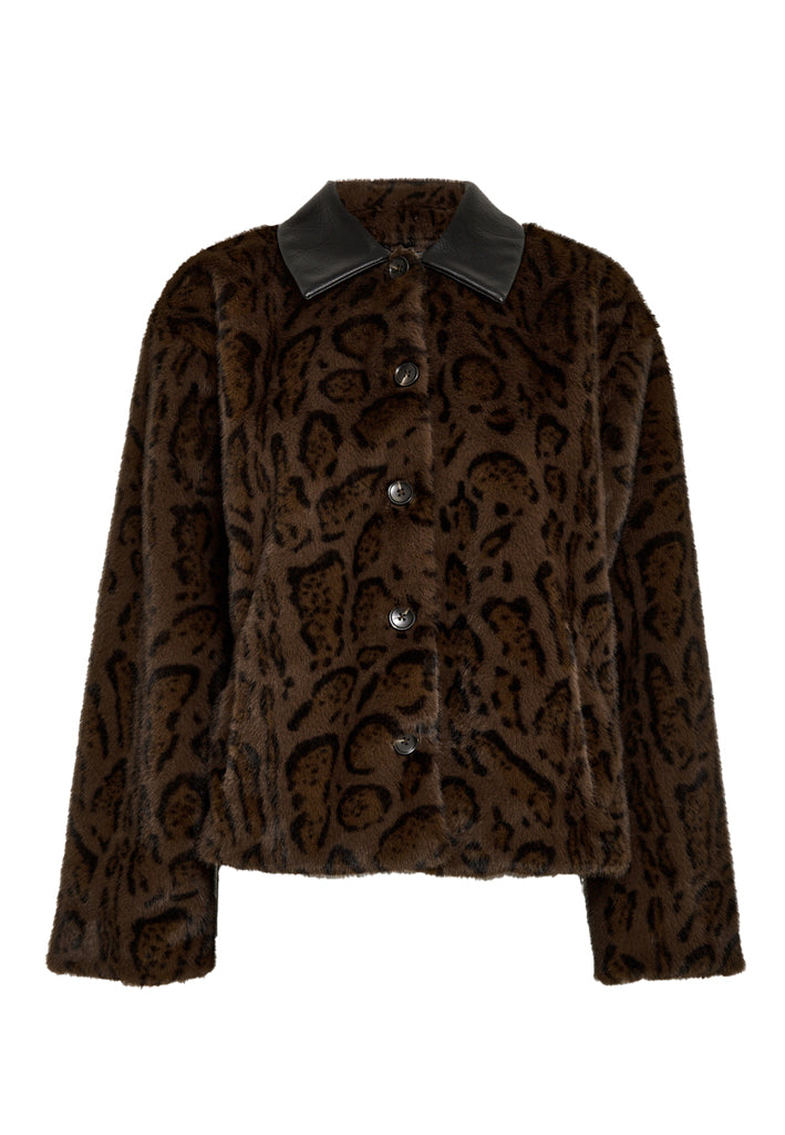 Peppercorn PCPat Faux Fur Jacket Jacket 345 DARK BROWN PRINT